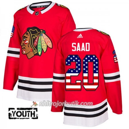 Barn Ishockey Chicago Blackhawks Tröja Brandon Saad 20 Adidas 2017-2018 Röd USA Flag Fashion Authentic